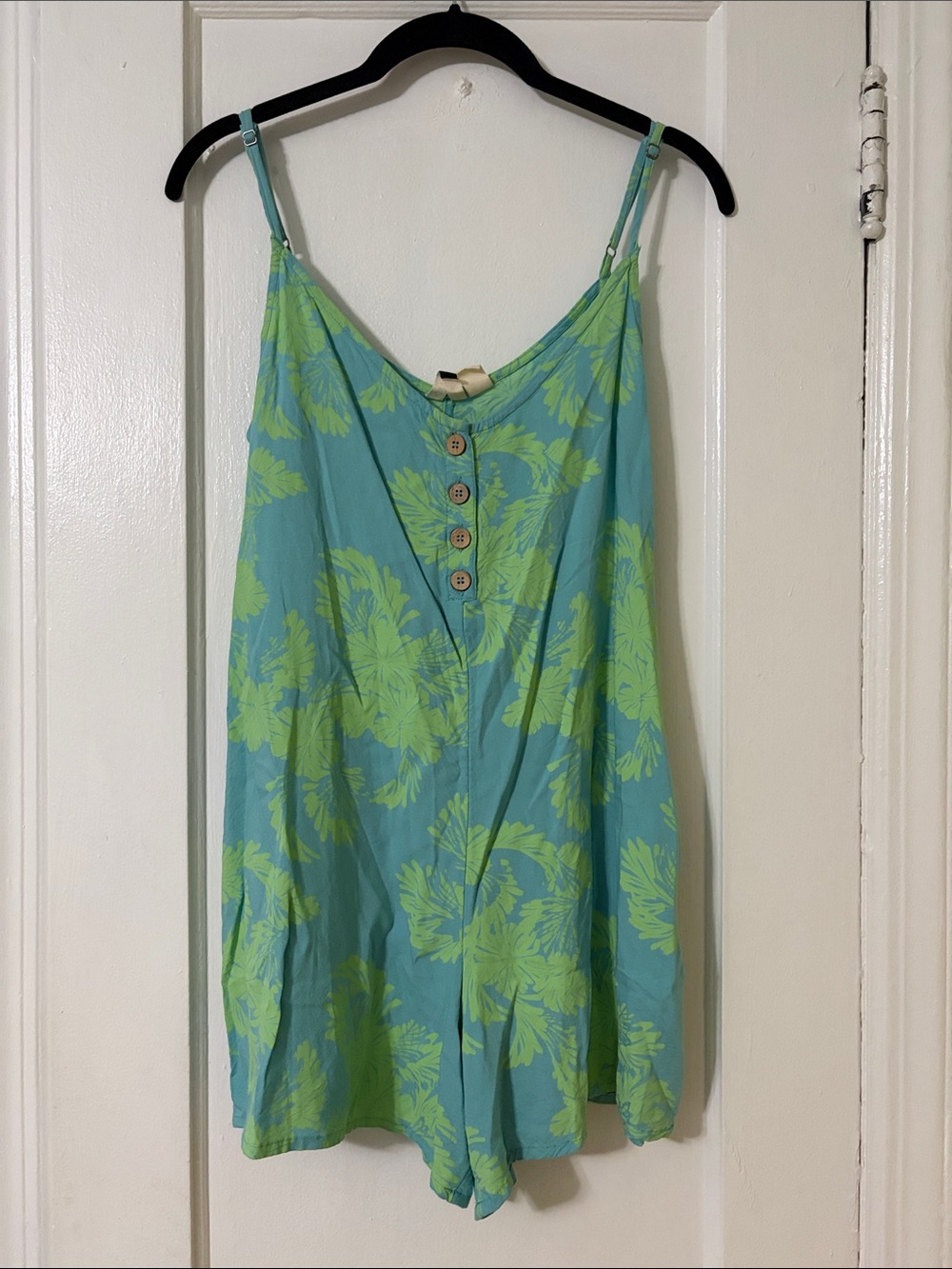 Roxy Turquoise and Lime Floral Romper with Buttons